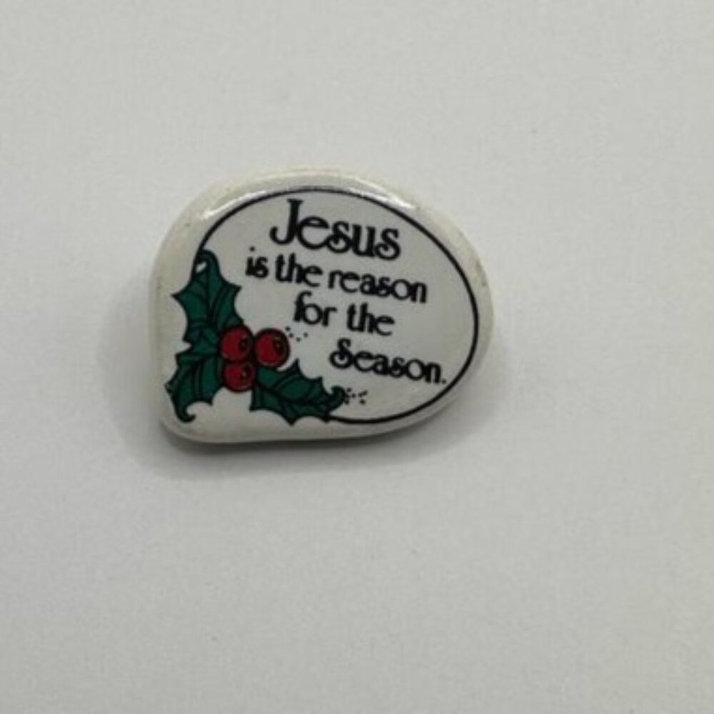White Holiday Pin Brooch Pin "Jesus Is The Reason For The Season" Oval